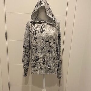 Athleta Black and Cream Floral Hoodie